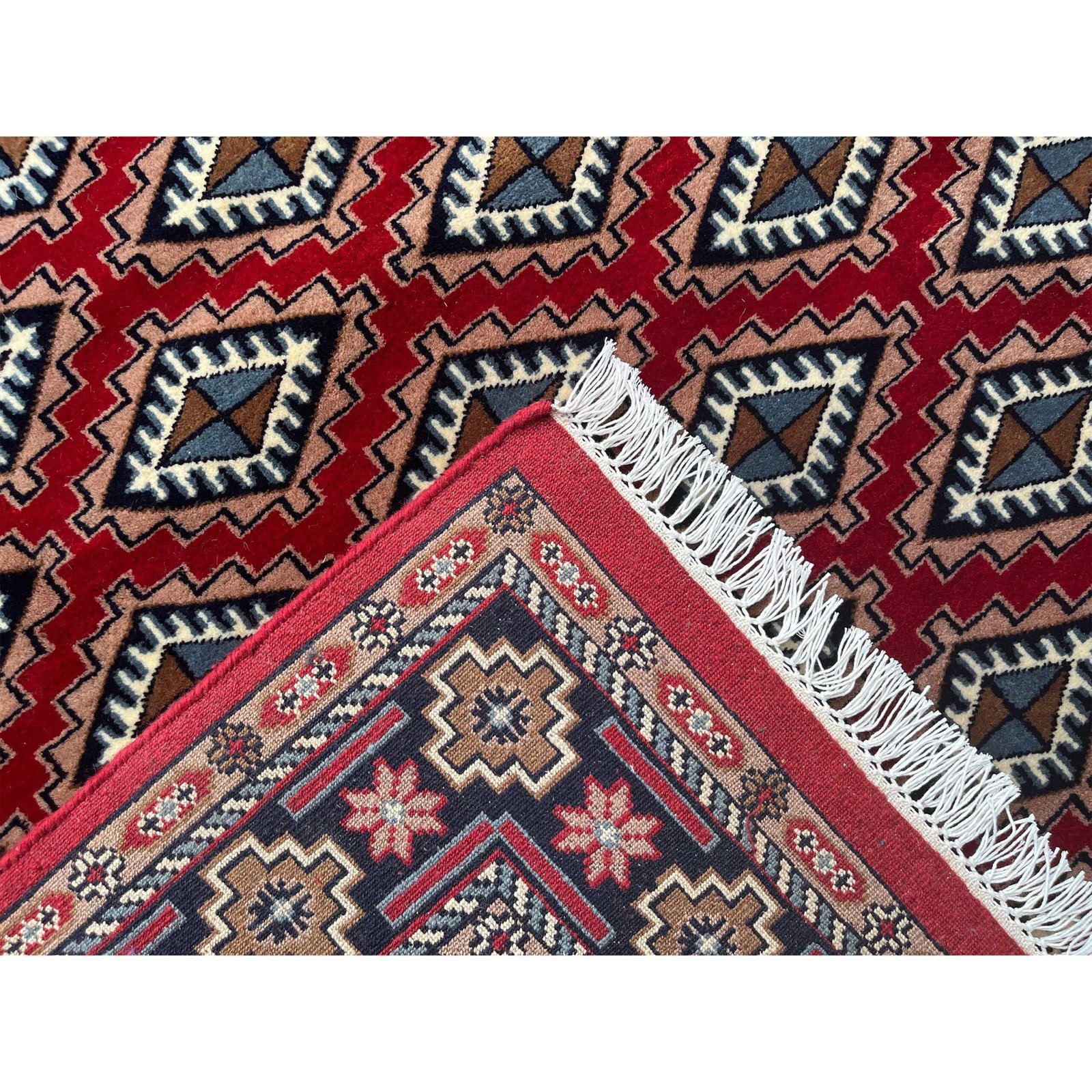 8x10 ft Hand Knotted Wool Carpet Red Bukhara - Image 3