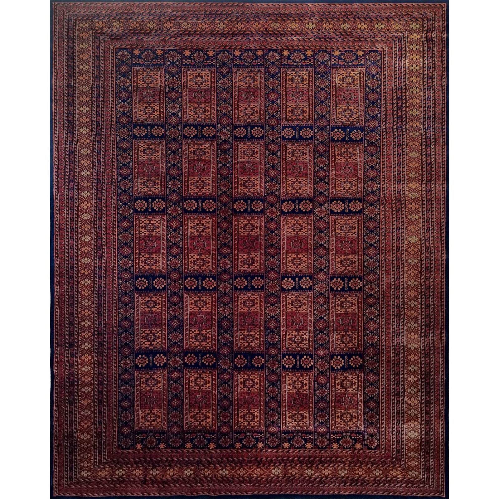 8x10 Feet Black & Brown Hand Knotted Wool Carpet Dubba