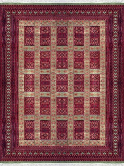 Handmade Tribal Dubba Wool Area Carpet, Green and Red, Knotted, 8x10 ft