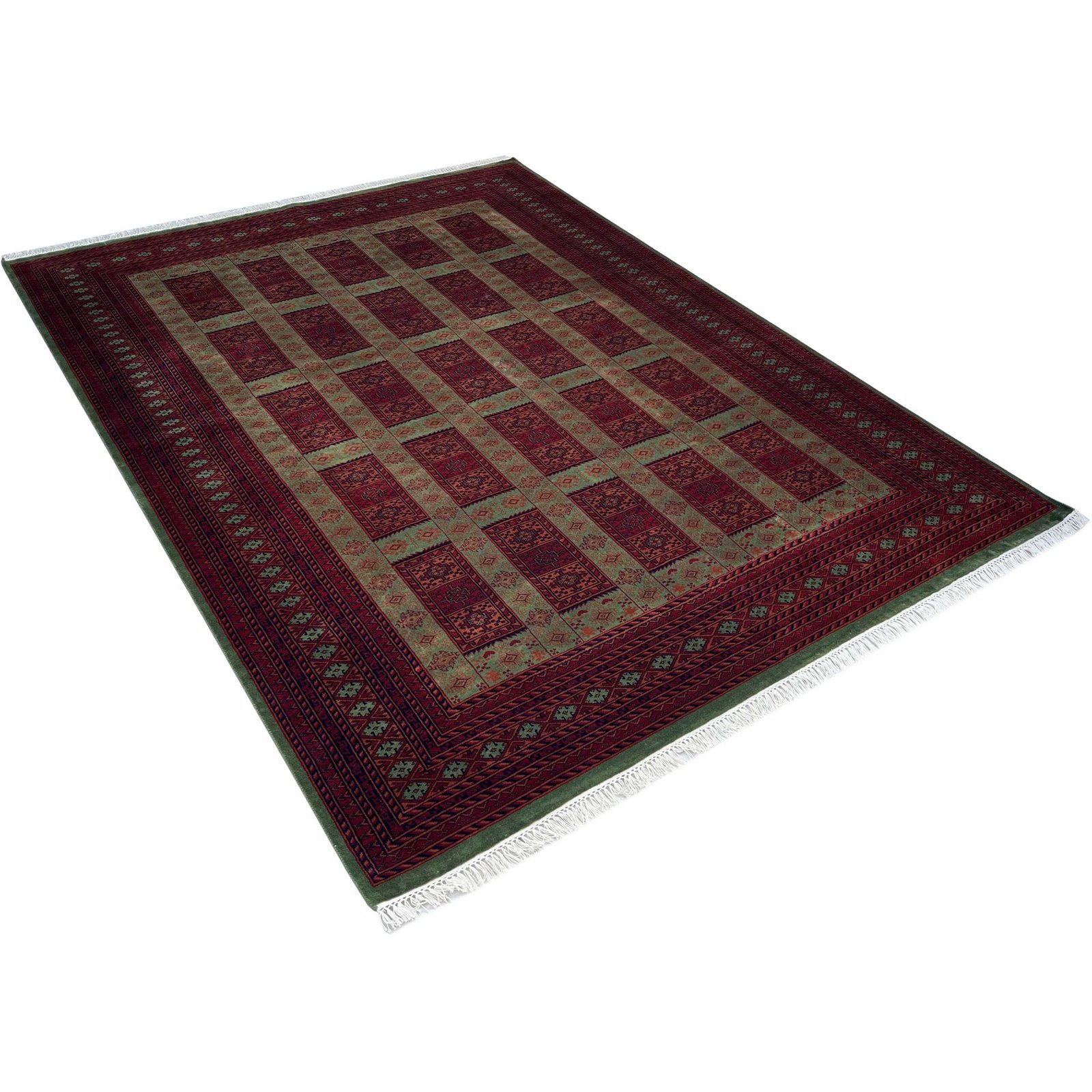 Handmade Tribal Dubba Wool Area Carpet, Green and Red, Knotted, 8x10 ft - Image 5