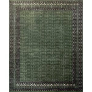 8x10 ft Green Hand Knotted Wool Carpet