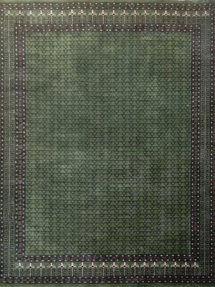 8x10 ft Green Hand Knotted Wool Carpet