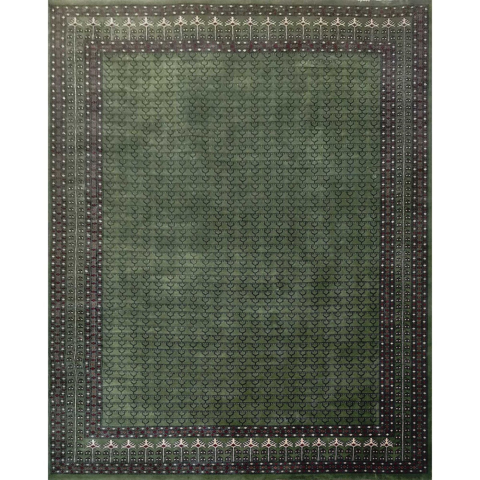 8x10 ft Green Hand Knotted Wool Carpet
