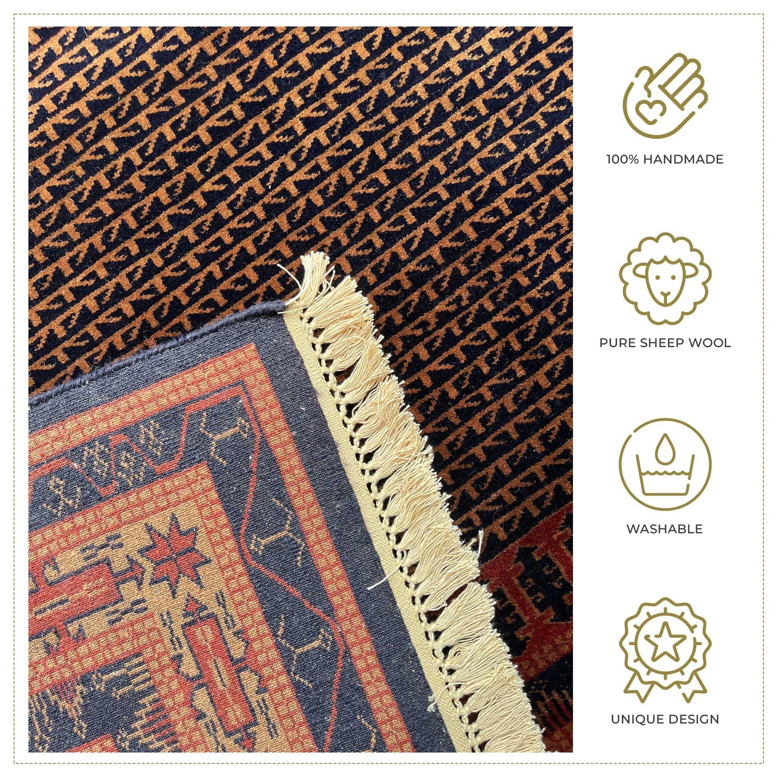 8x10 ft Hand Knotted Woolen Carpet Black Kanta - Image 5