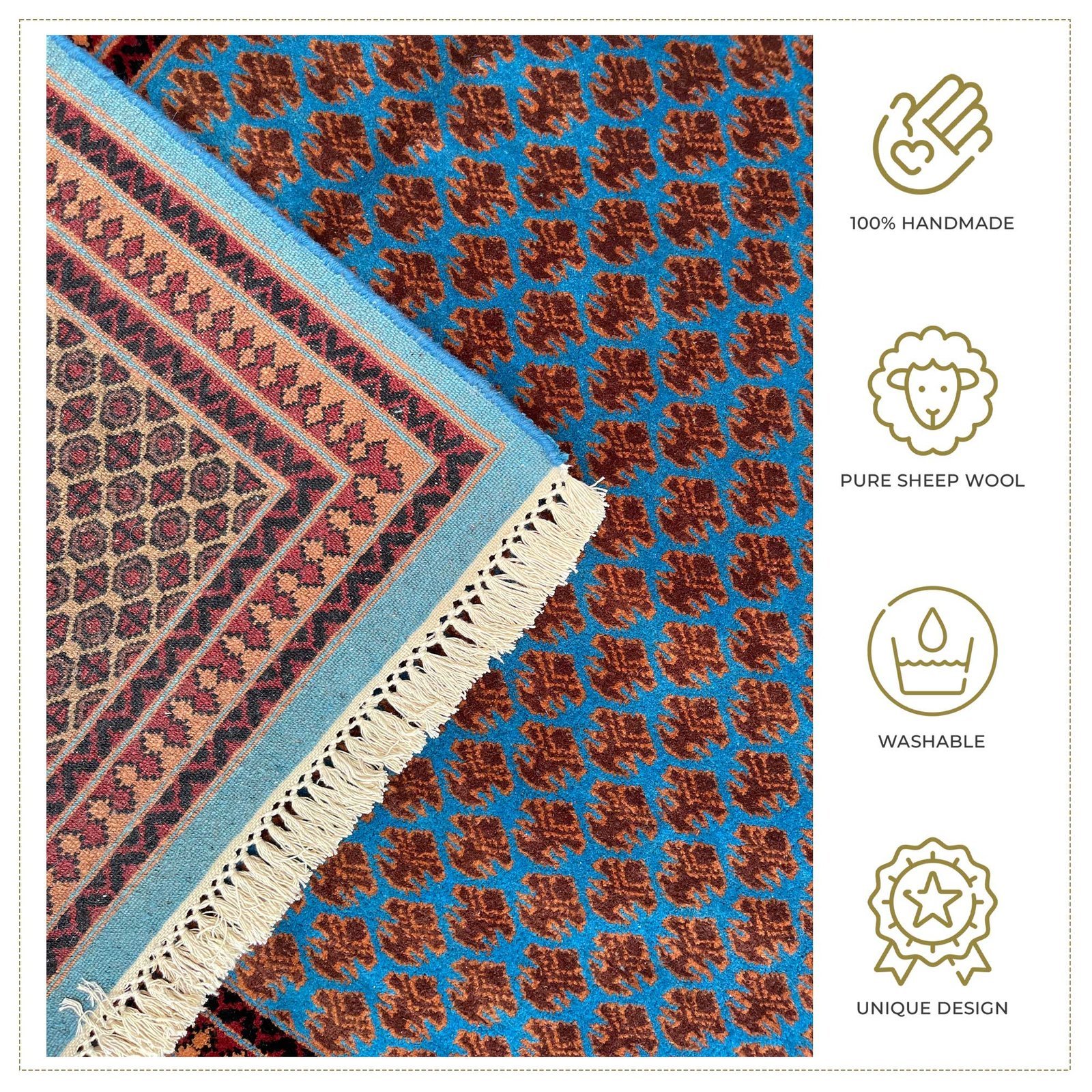 8x10 ft Hand Knotted Woolen Carpet Blue Lichi - Image 4