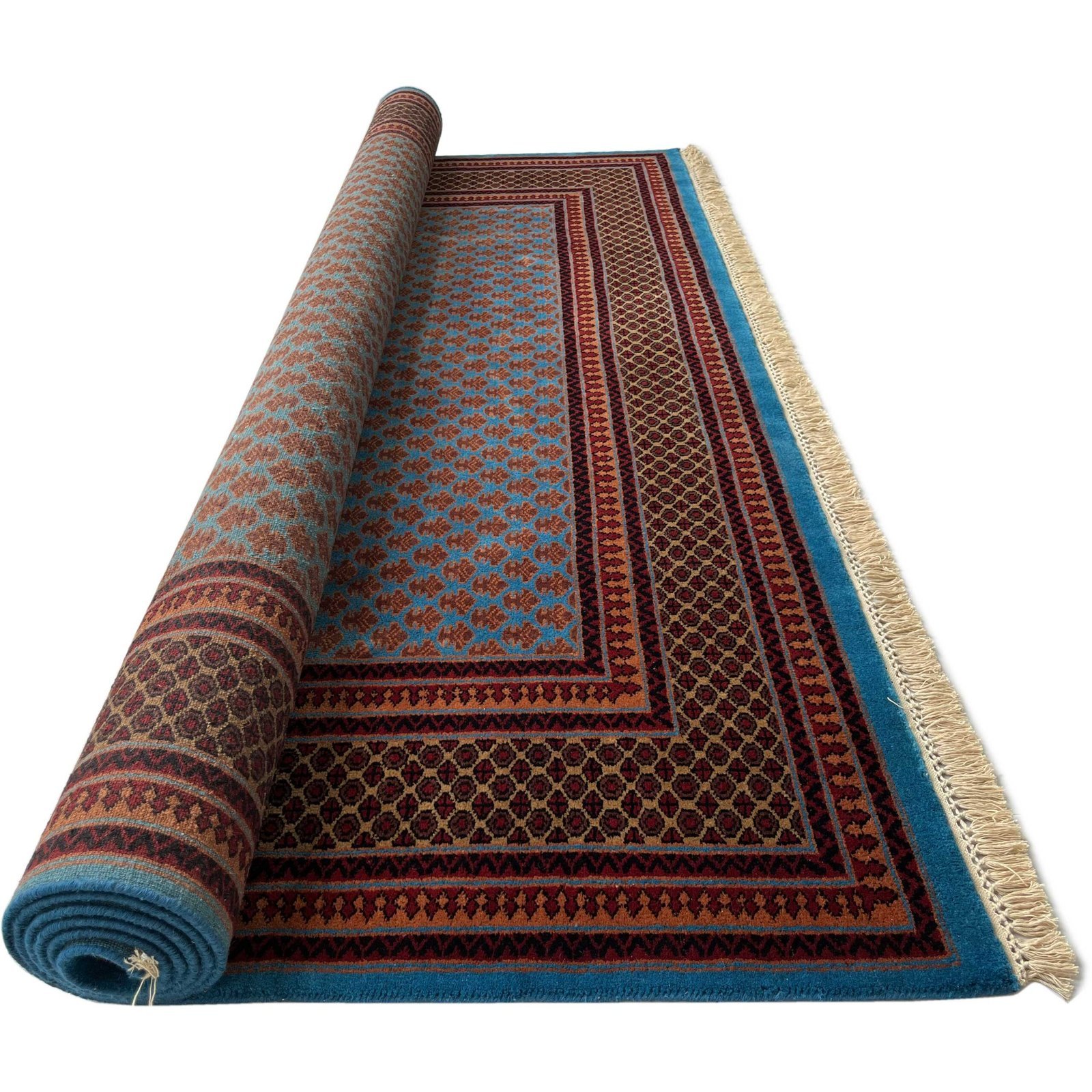 8x10 ft Hand Knotted Woolen Carpet Blue Lichi - Image 3