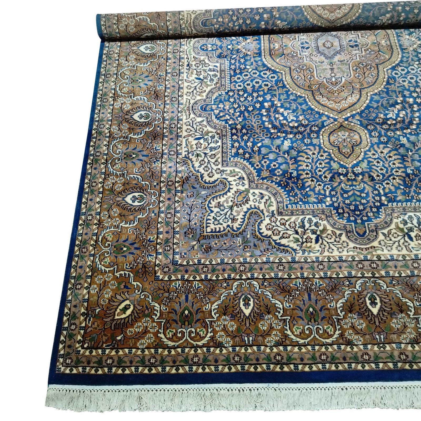 8×10 Feet Blue Persian Hand Knotted Wool Carpet Traditional Luxury - Image 2