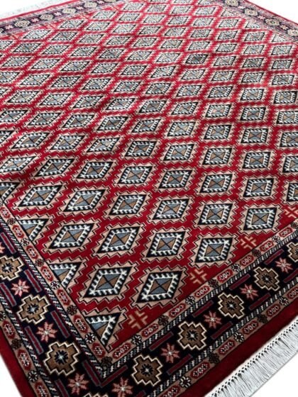 8x8 ft Hand Knotted Wool Carpet Red Barfi