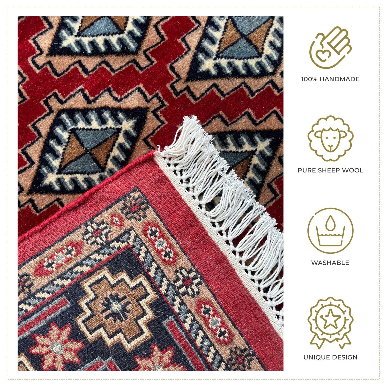 8x8 ft Hand Knotted Wool Carpet Red Barfi - Image 3