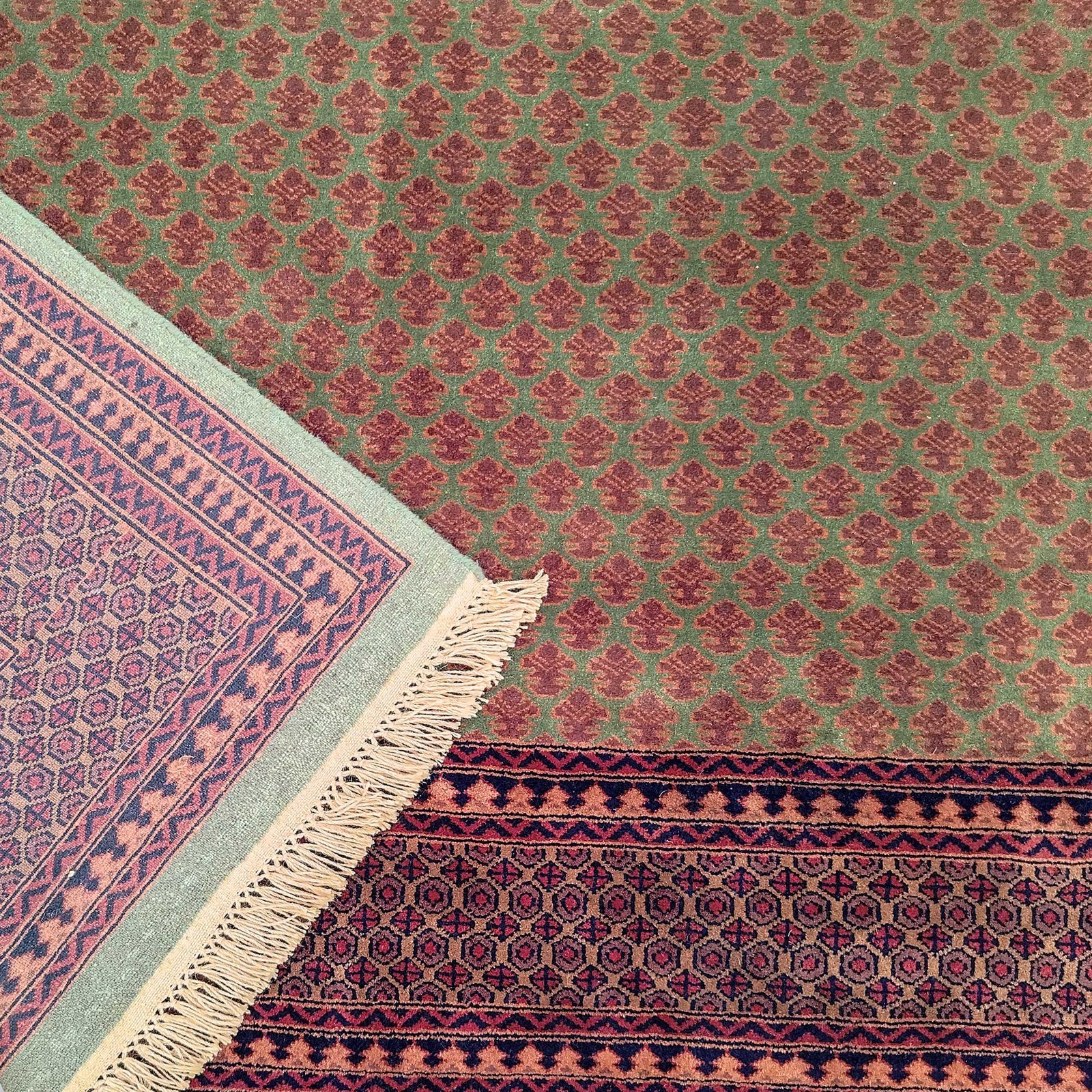 9x12 Feet Wool Green Hand Knotted Carpet Tribal - Image 3