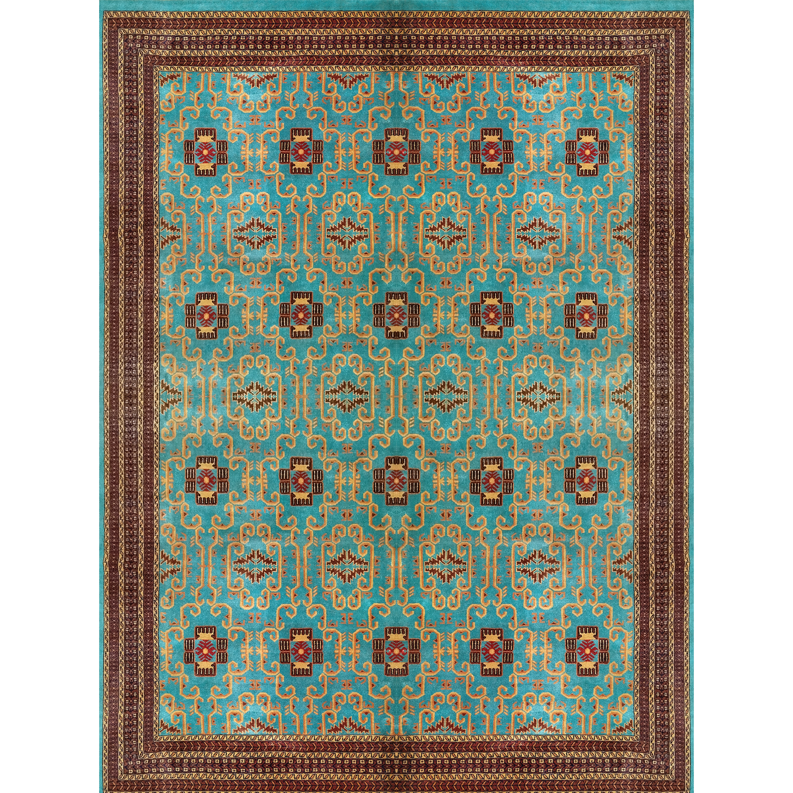 9x12 Ft Handmade Turquoise Wool Carpet Palace