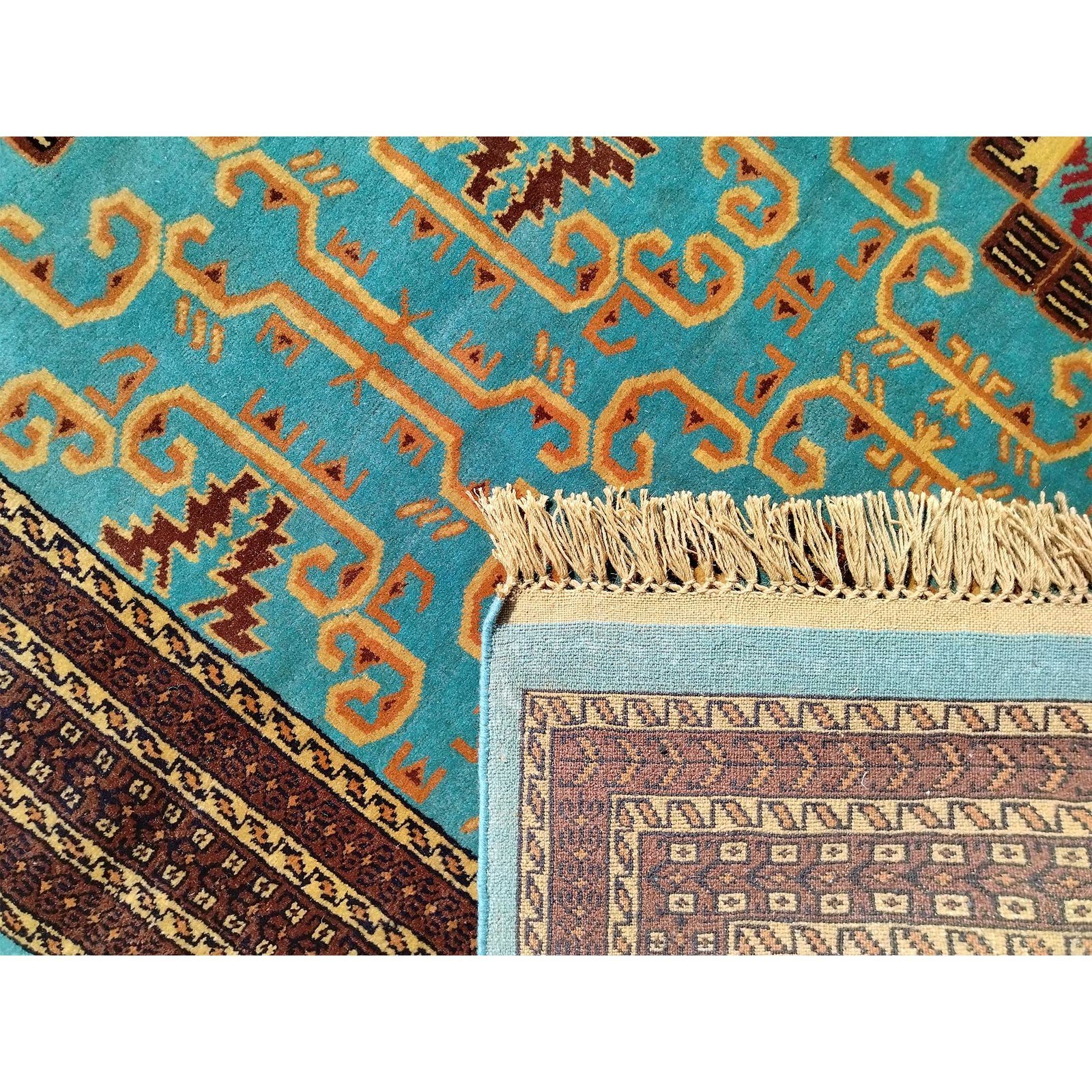9x12 Ft Handmade Turquoise Wool Carpet Palace - Image 5