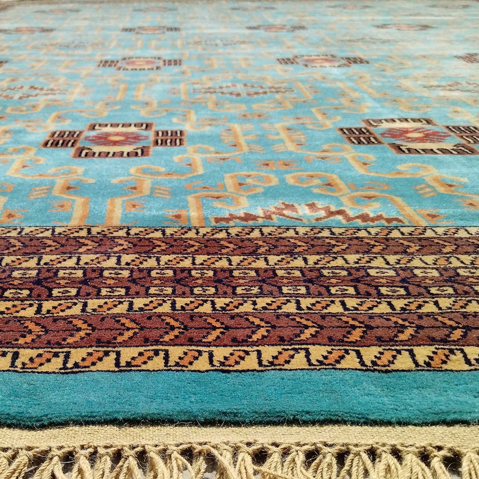 9x12 Ft Handmade Turquoise Wool Carpet Palace - Image 6