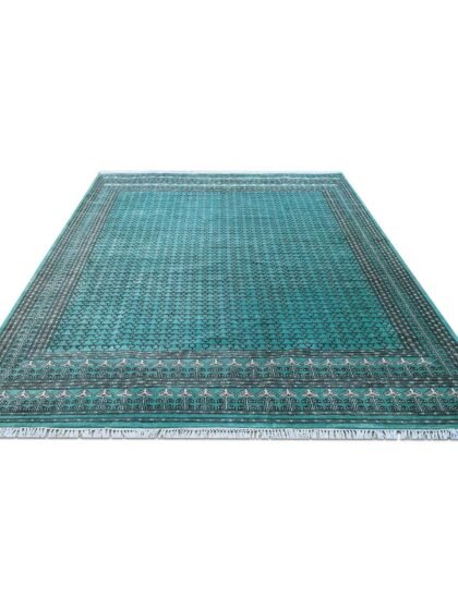 9x12 Ft Handmade Turquoise Wool Carpet Tribal