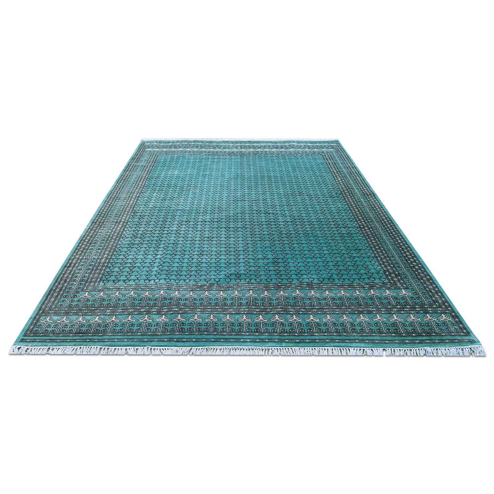 9x12 Ft Handmade Turquoise Wool Carpet Tribal