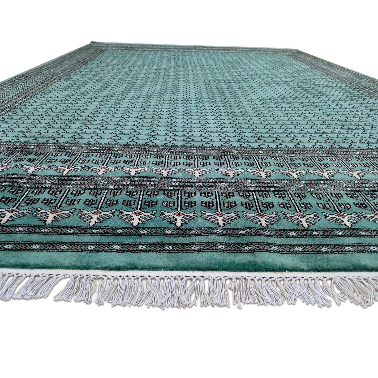 9x12 Ft Handmade Turquoise Wool Carpet Tribal - Image 3