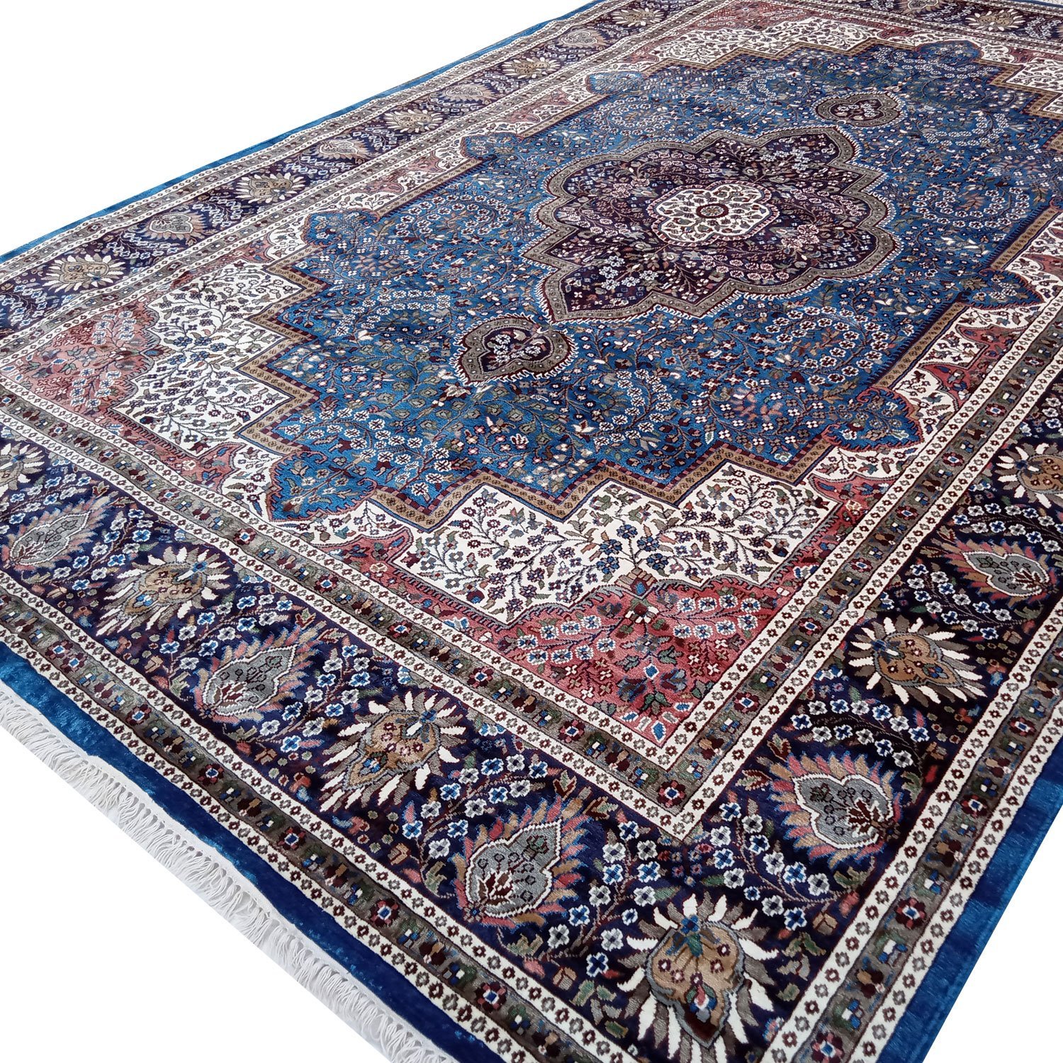 9x12 ft Handmade Knotted Royal Blue Persian Bamboo Silk Carpet - Image 2