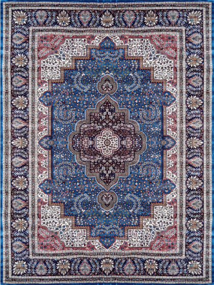 9x12 ft Handmade Knotted Royal Blue Persian Bamboo Silk Carpet