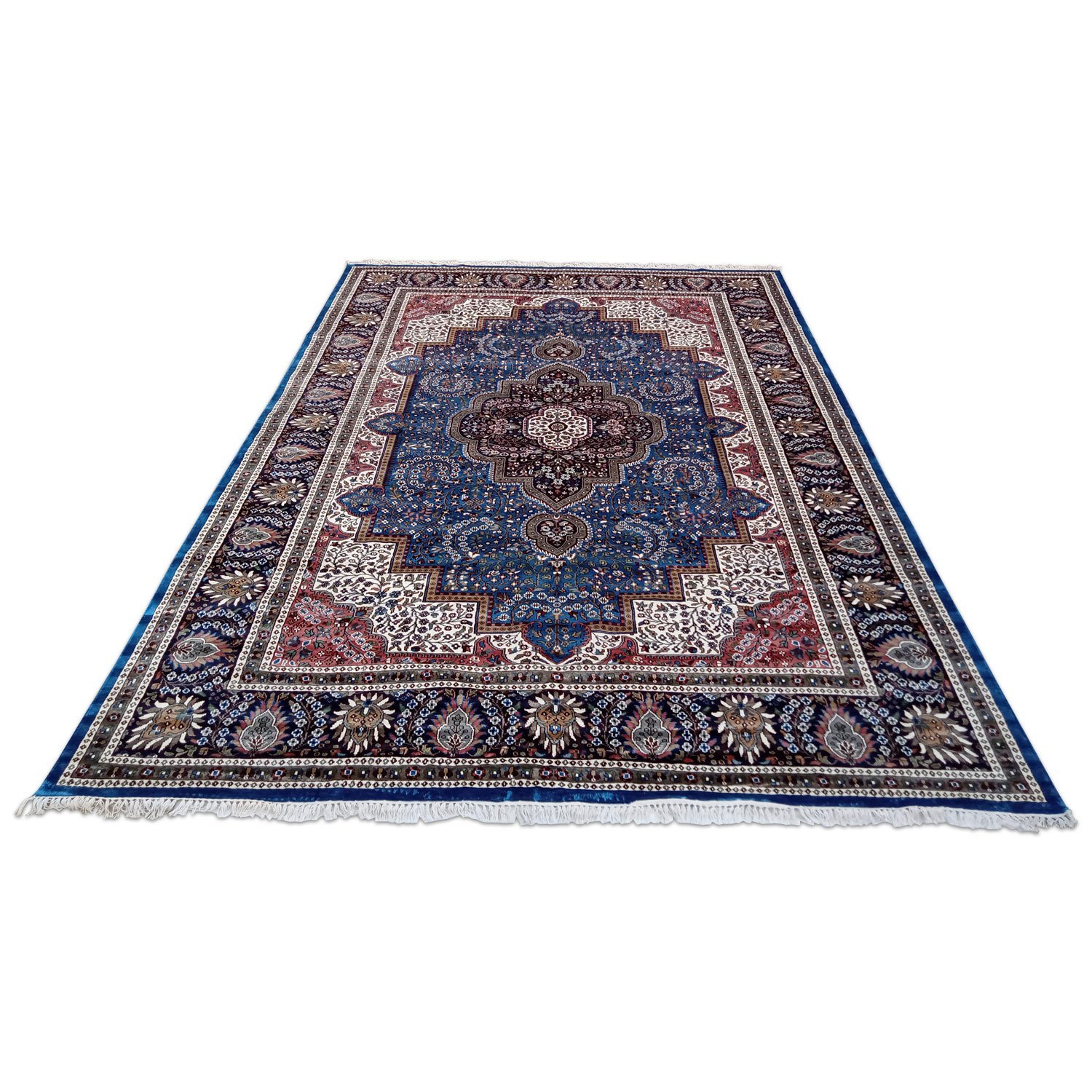 9x12 ft Handmade Knotted Royal Blue Persian Bamboo Silk Carpet - Image 3