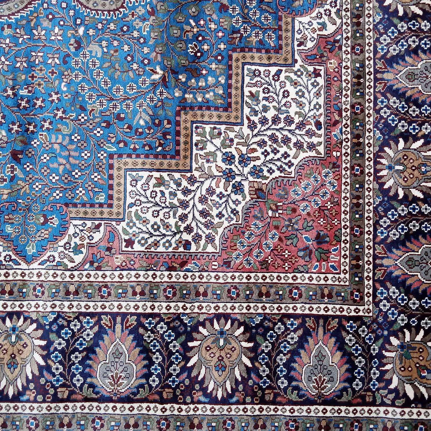 9x12 ft Handmade Knotted Royal Blue Persian Bamboo Silk Carpet - Image 4