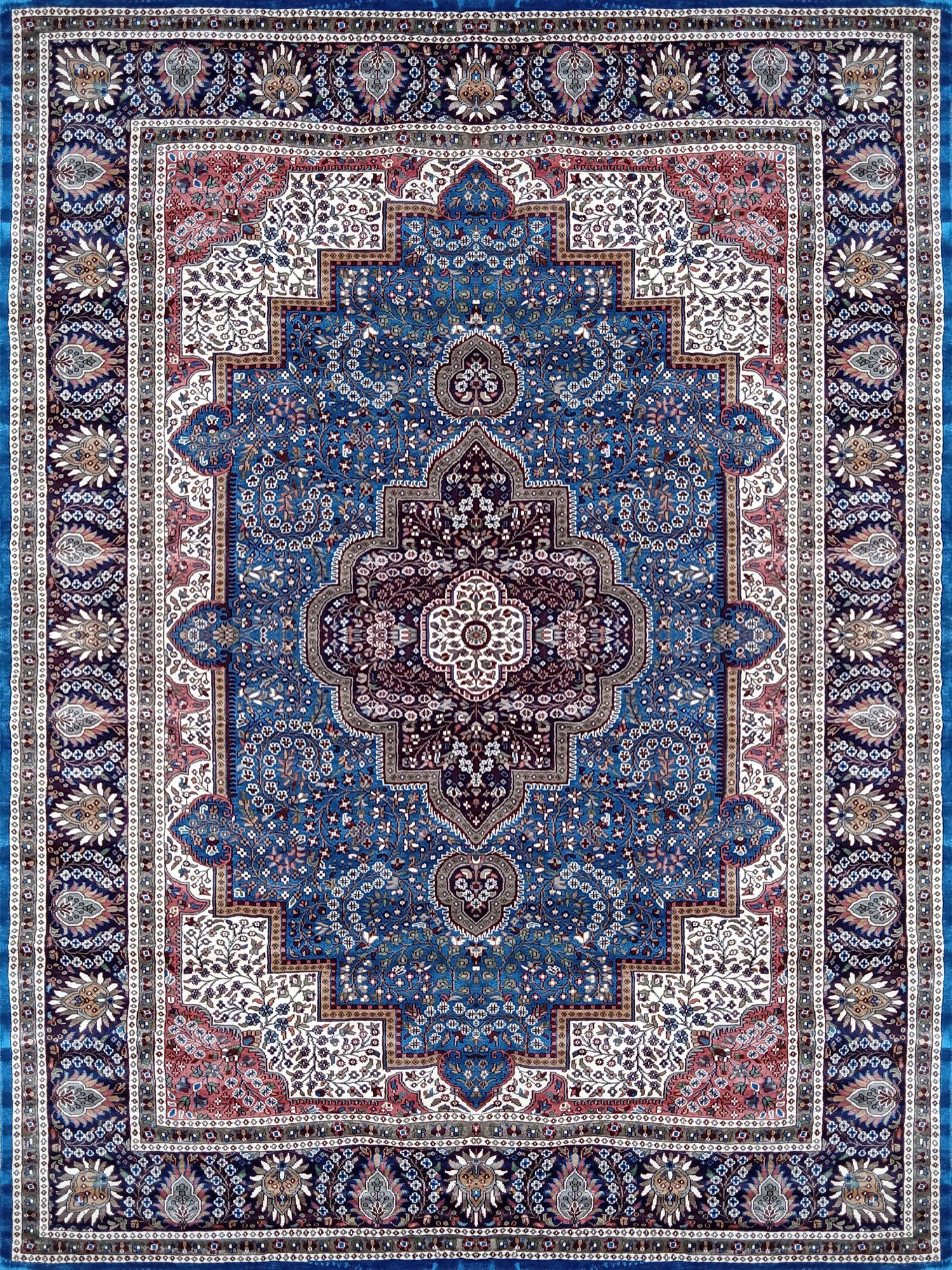 9x12 ft Handmade Knotted Royal Blue Persian Bamboo Silk Carpet - Image 6