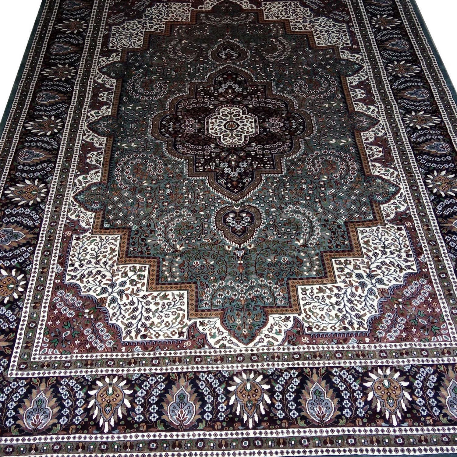 9×12 ft Hand Knotted Gray Indo-Persian Bamboo Silk Carpet - Image 2