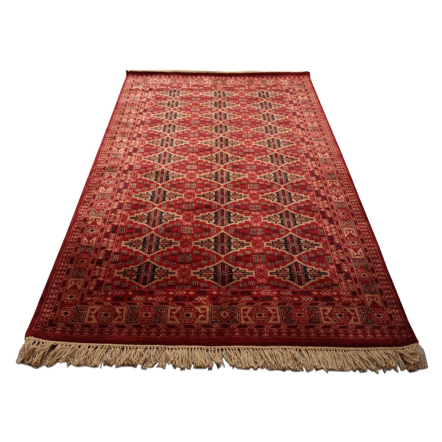 5×7 Feet Handmade Wool Carpet Red Hand Knotted Bukhara Carpet - Image 2