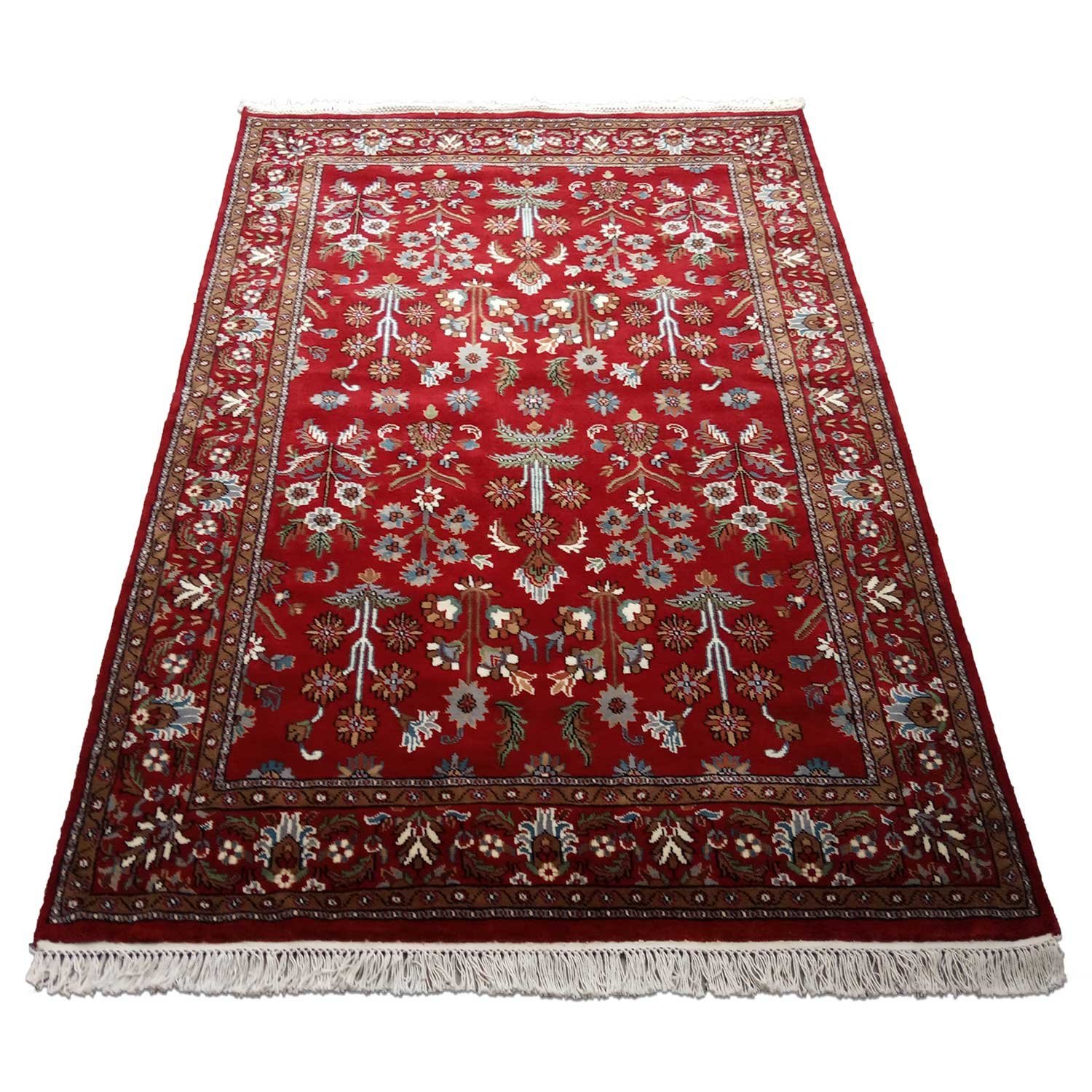 5×7 Feet Handmade Wool Carpet Red Hand Knotted Floral Carpet - Image 2