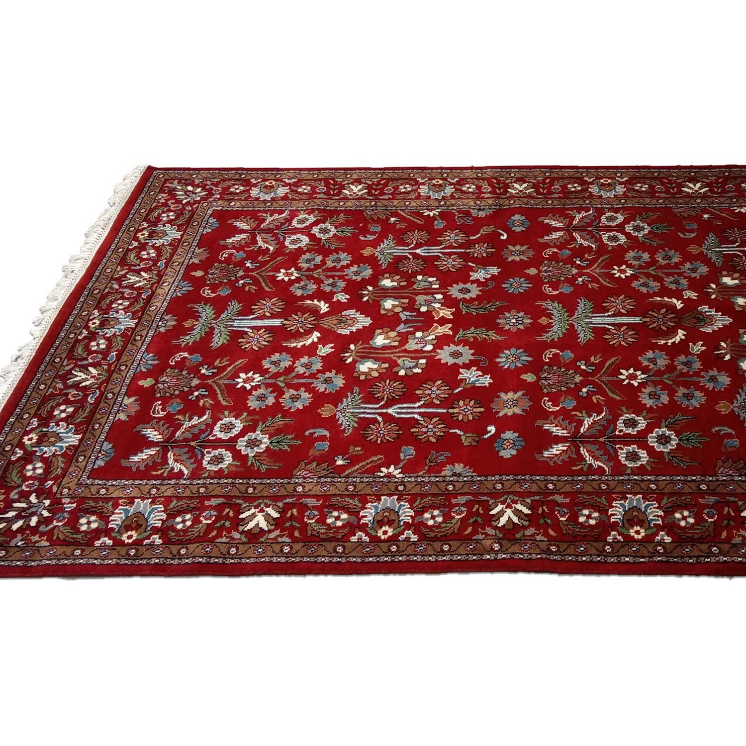 5×7 Feet Handmade Wool Carpet Red Hand Knotted Floral Carpet - Image 3