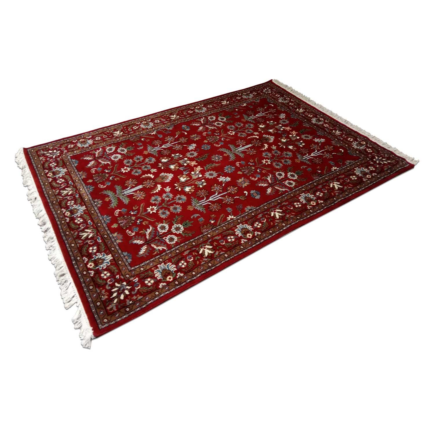 5×7 Feet Handmade Wool Carpet Red Hand Knotted Floral Carpet - Image 4
