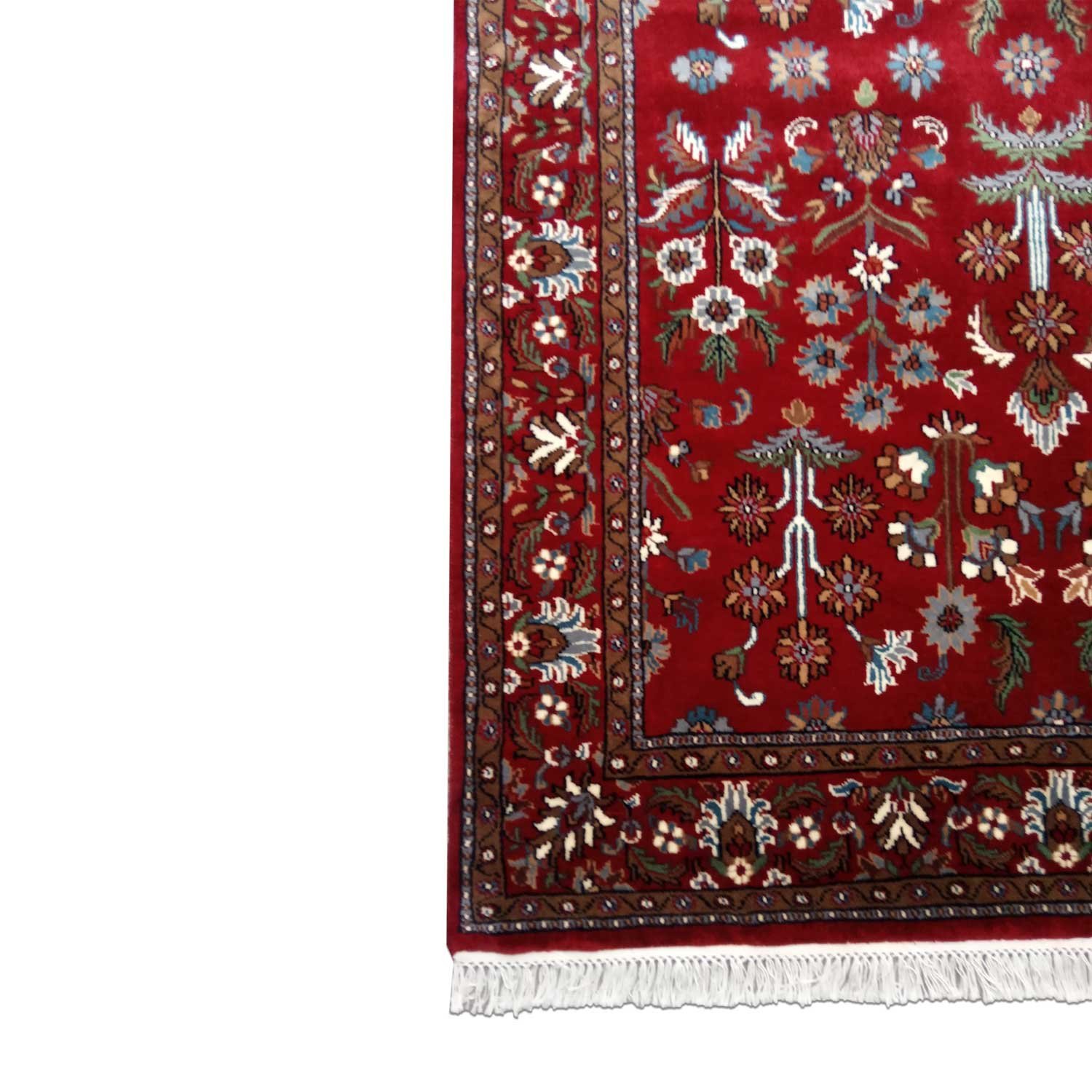 5×7 Feet Handmade Wool Carpet Red Hand Knotted Floral Carpet - Image 5