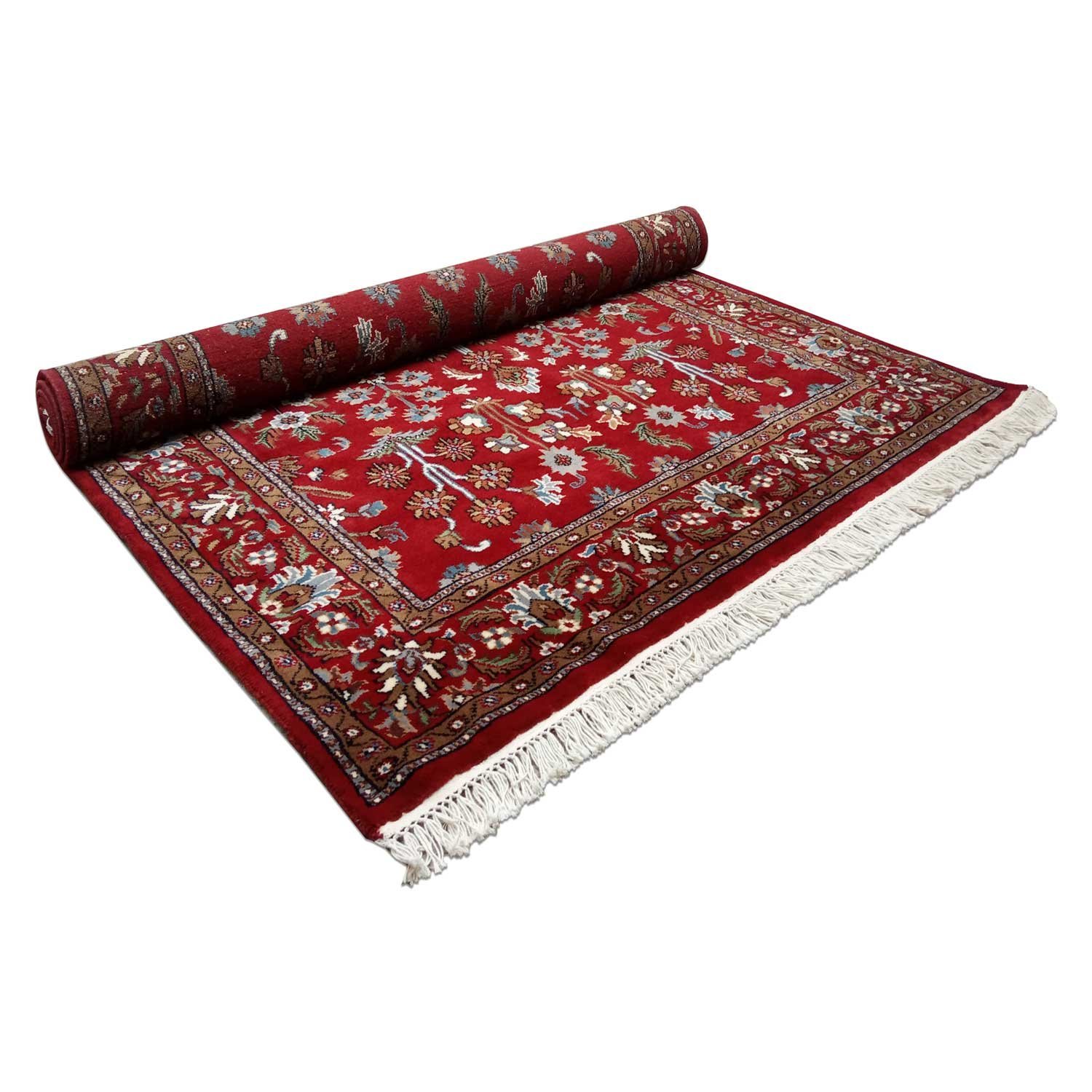 5×7 Feet Handmade Wool Carpet Red Hand Knotted Floral Carpet - Image 6