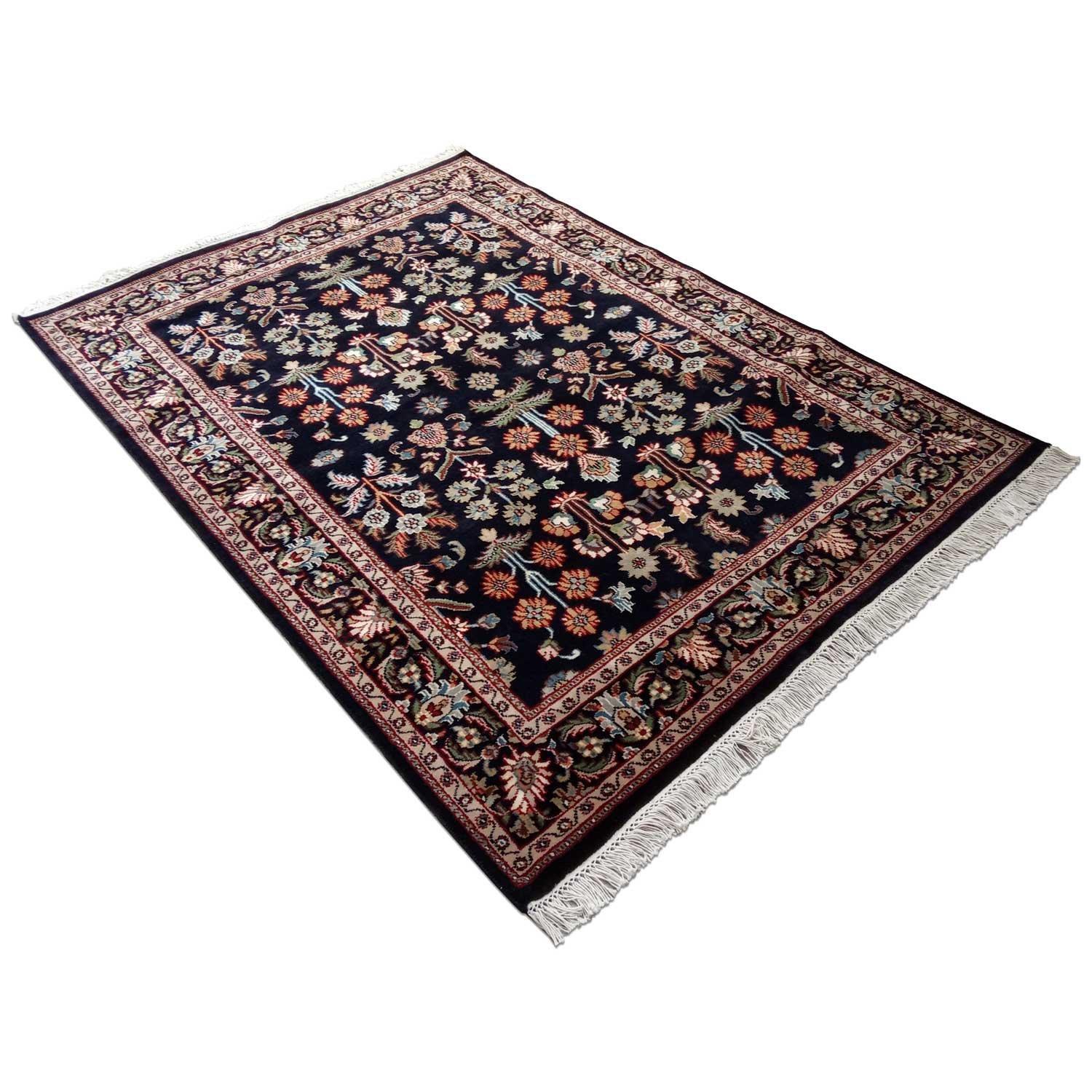 5×7 Feet Handmade Wool Carpet Black Hand Knotted Floral Carpet - Image 6