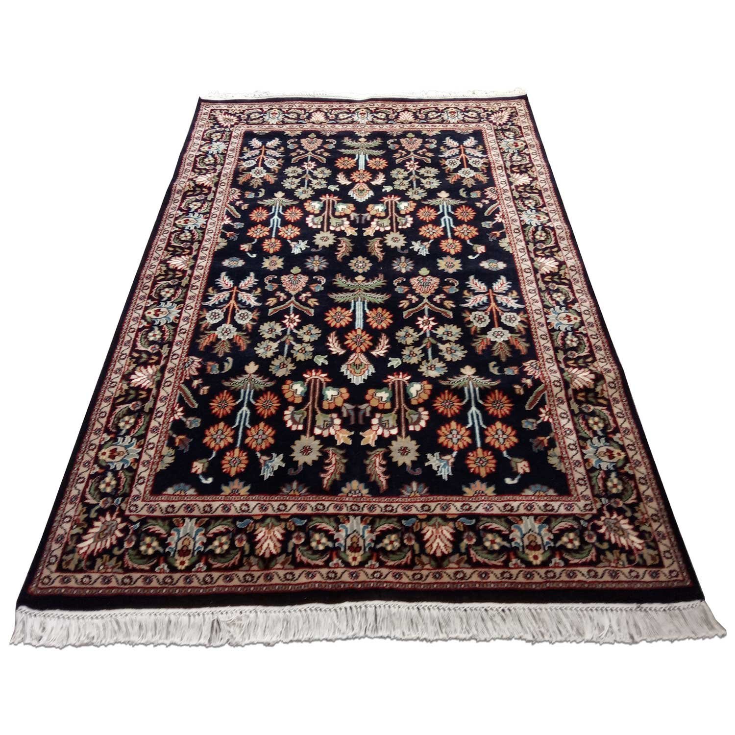 5×7 Feet Handmade Wool Carpet Black Hand Knotted Floral Carpet - Image 5