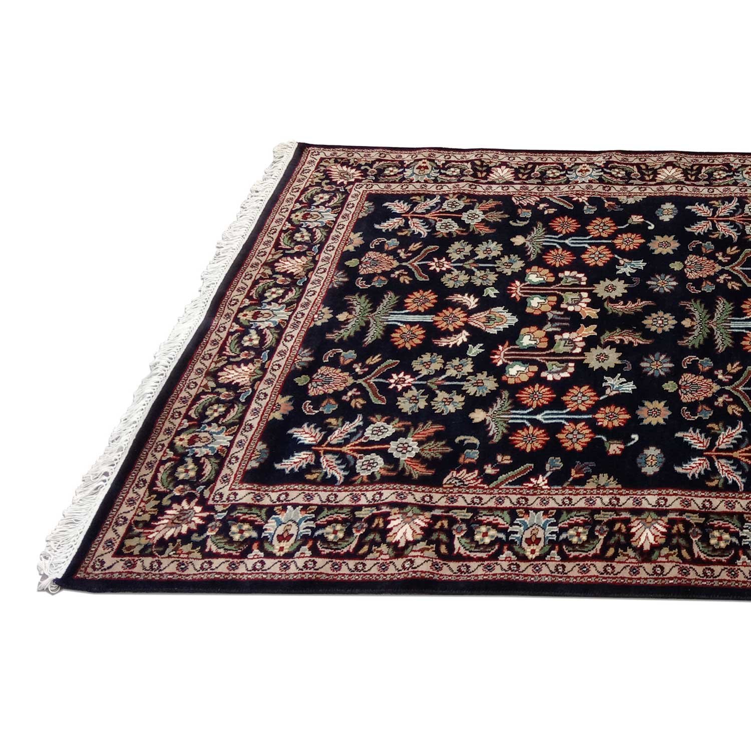 5×7 Feet Handmade Wool Carpet Black Hand Knotted Floral Carpet - Image 4