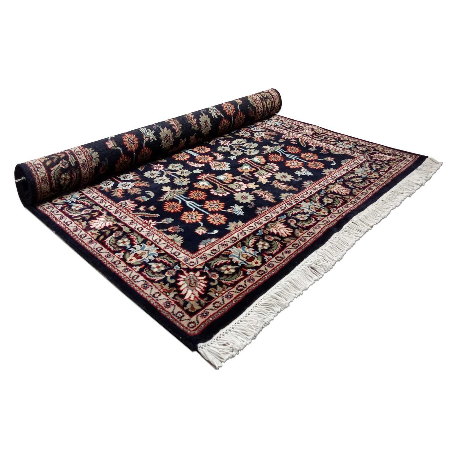 5×7 Feet Handmade Wool Carpet Black Hand Knotted Floral Carpet - Image 2