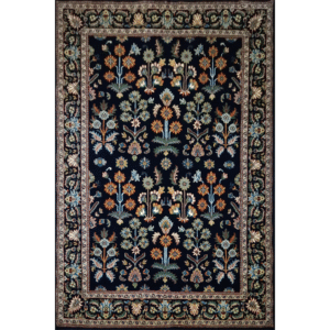 5×7 Feet Handmade Wool Carpet Black Hand Knotted Floral Carpet