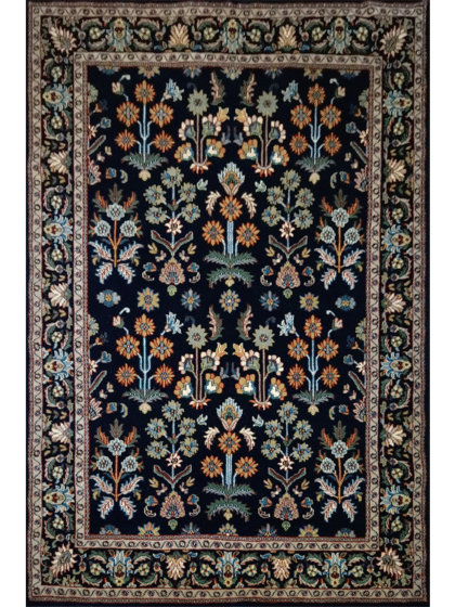 5×7 Feet Handmade Wool Carpet Black Hand Knotted Floral Carpet