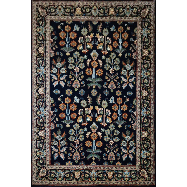 5×7 Feet Handmade Wool Carpet Black Hand Knotted Floral Carpet