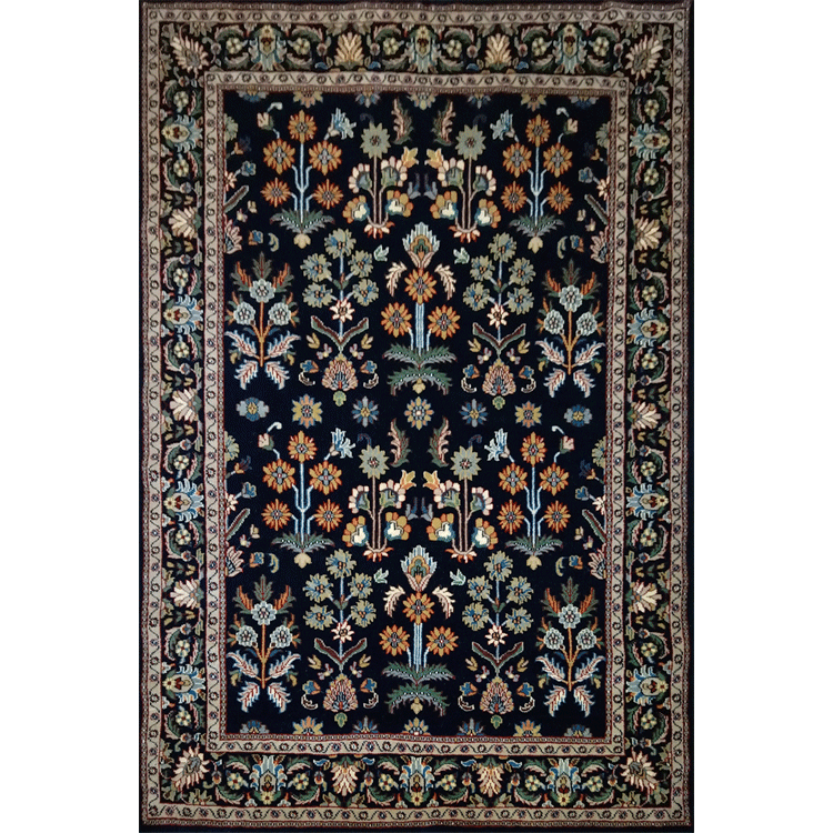 5×7 Feet Handmade Wool Carpet Black Hand Knotted Floral Carpet