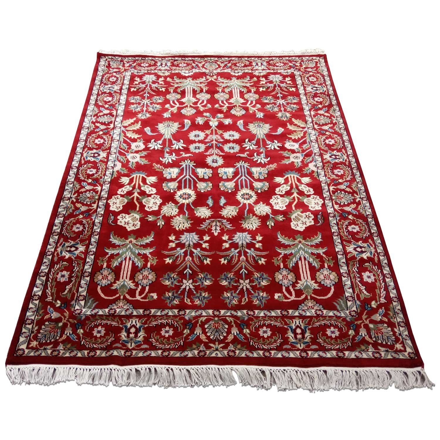 5×7 ft Red Hand Knotted Floral Carpet Wool - Image 2