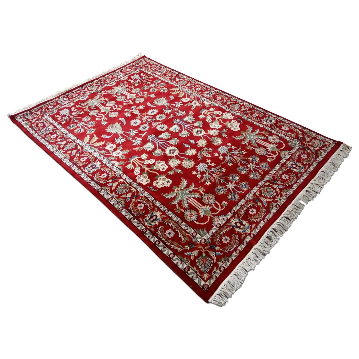 5×7 ft Red Hand Knotted Floral Carpet Wool - Image 3