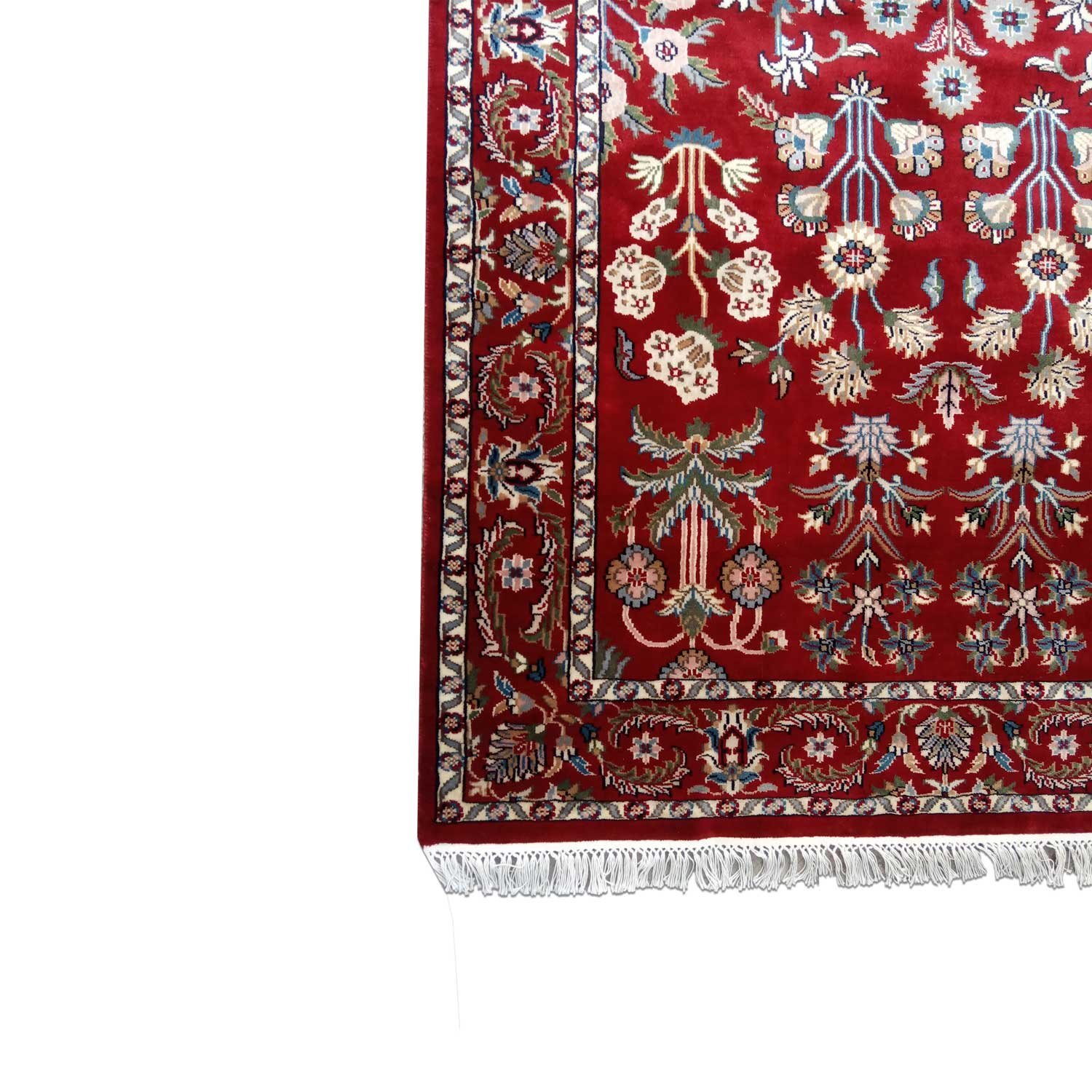 5×7 ft Red Hand Knotted Floral Carpet Wool - Image 5