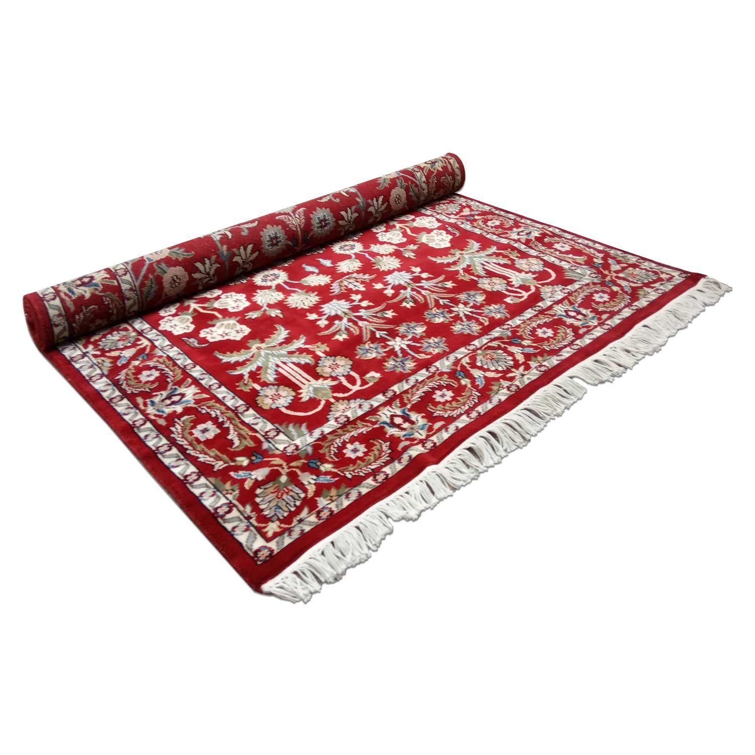 5×7 ft Red Hand Knotted Floral Carpet Wool - Image 6