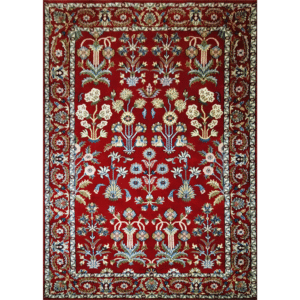 5×7 ft Red Hand Knotted Floral Carpet Wool