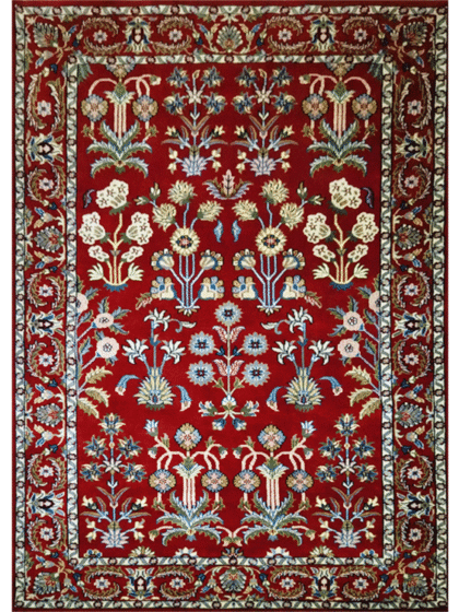 5×7 ft Red Hand Knotted Floral Carpet Wool