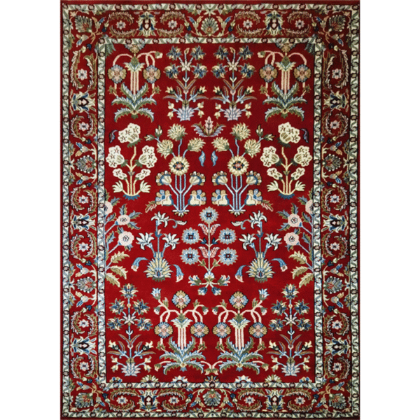 5×7 ft Red Hand Knotted Floral Carpet Wool
