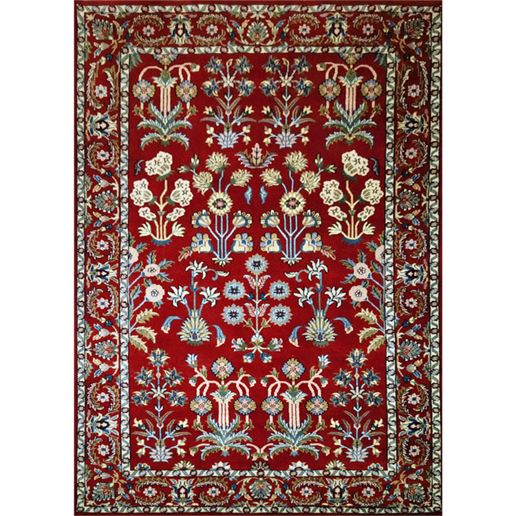 5×7 ft Red Hand Knotted Floral Carpet Wool