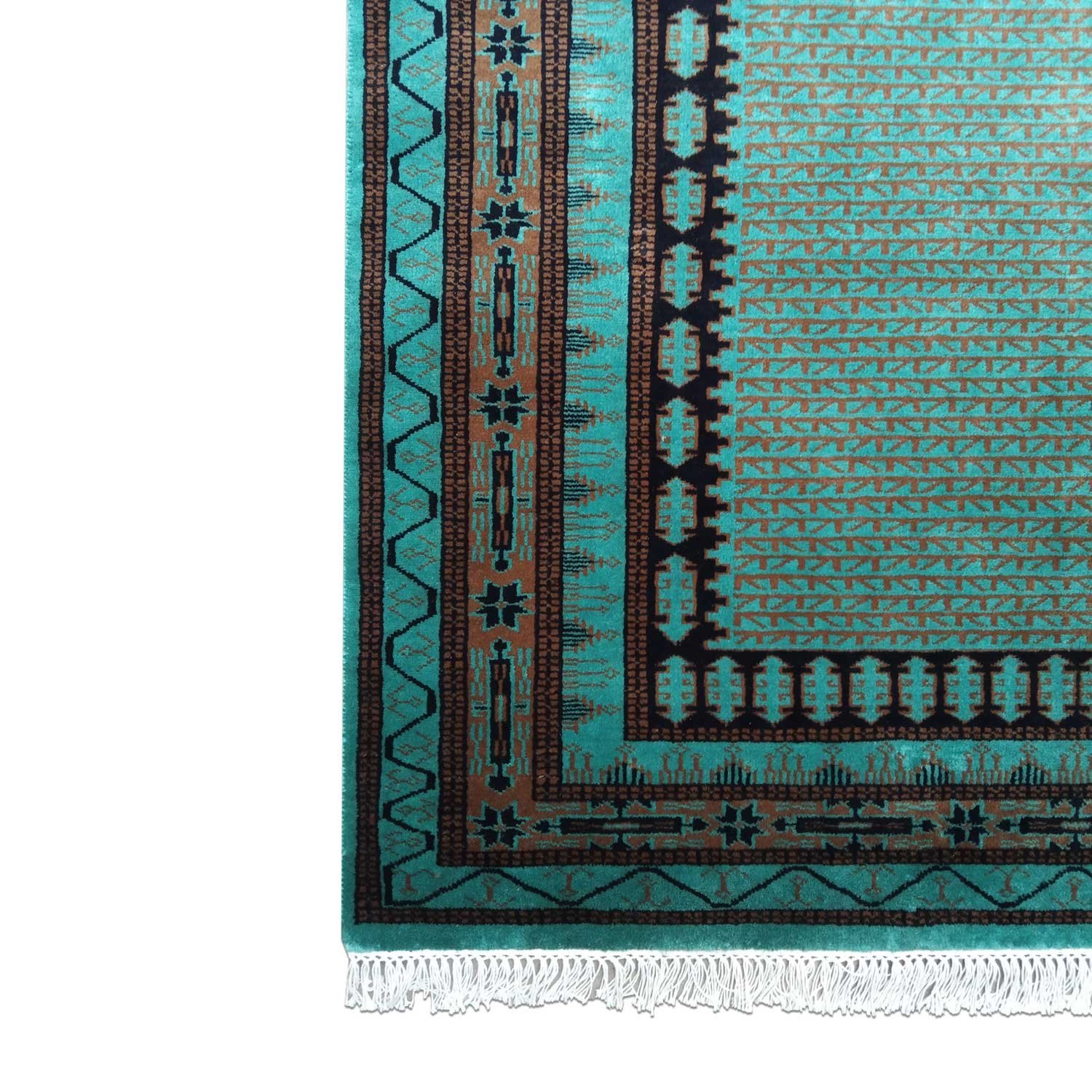 5×7 ft Turquoise Hand Knotted Kanta Carpet Wool - Image 4