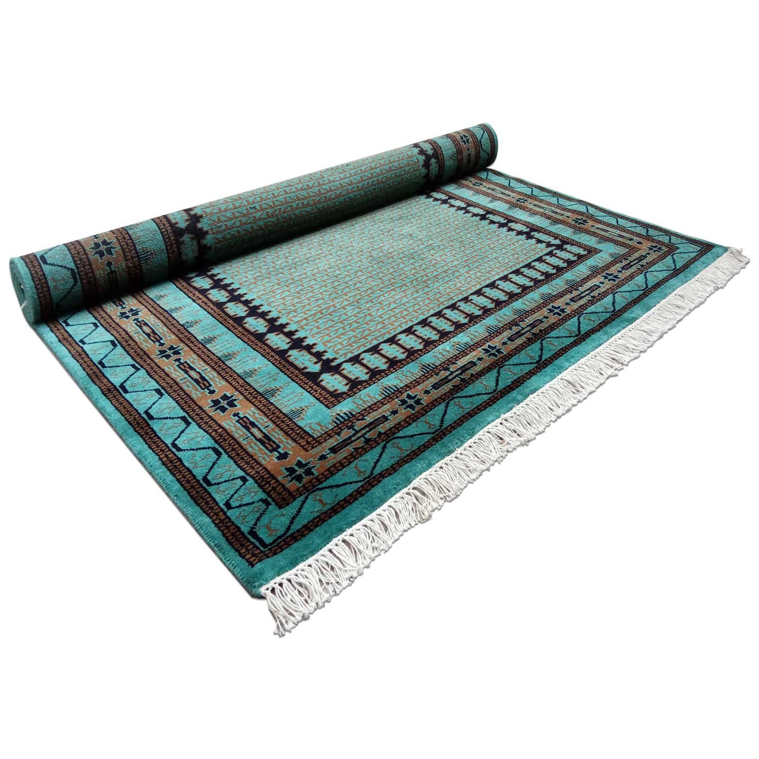 5×7 ft Turquoise Hand Knotted Kanta Carpet Wool - Image 3